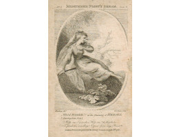 Engraved Portrait of Farren, in the Character of Hermia, Full Length, seated, in oval, after Ramberg by Newham.