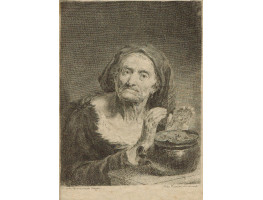 Old Woman warming hands by pot, after Giuseppe Nogari [1699-1763].