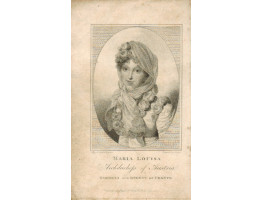 Engraved Portrait of Marie Louise, Half Length, in scarf and roses in oval, after Isabey  by Meyer