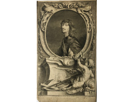 Engraved Portrait of Northumberland, Half Length, in decorated oval, on pediment with putti, after Van Dyck by Jacobus Houbracken [1698-1780]