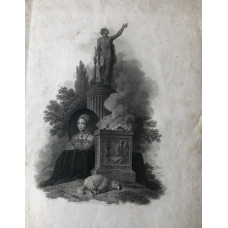 Engraved Portrait of Lady Jane Gray, Portrait bust, after Holbein, set beside memorial altar and statue, after Robert Smirke by Thomas Milton.