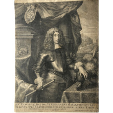 Portrait of Ferdinand Maria, [1636-1679] Elector of Bavaria, Three quarter Length, in armour, left hand on helmet, holding baton in right hand.