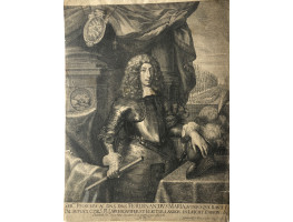 Portrait of Ferdinand Maria, [1636-1679] Elector of Bavaria, Three quarter Length, in armour, left hand on helmet, holding baton in right hand.