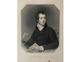 Engraved Portrait of Sir Robert Fitzwygram, Half-Length, seated to left, holding letter, in octagonal frame, after T. Phillips by Joseph Brown.