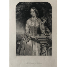Engraved Portrait of Countess of Kintore, Three Quarter Length, holding flowers, domed top, after W. Salter Herrick by W.H. Mote.