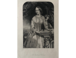 Engraved Portrait of Countess of Kintore, Three Quarter Length, holding flowers, domed top, after W. Salter Herrick by W.H. Mote.
