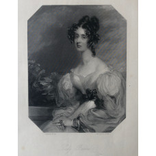 Engraved Portrait of Lady Bulteel, Three Quarter Length, seated, in octagonal frame, , after F.R. Say by H. Hall.