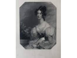 Engraved Portrait of Lady Bulteel, Three Quarter Length, seated, in octagonal frame, , after F.R. Say by H. Hall.