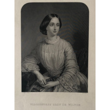 Engraved Portrait of Viscountess Grey de Wilton Three Quarter Length, seated, domed top, , after J. Edgell Collins by W.H. Mote.