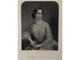 Engraved Portrait of Viscountess Grey de Wilton Three Quarter Length, seated, domed top, , after J. Edgell Collins by W.H. Mote.