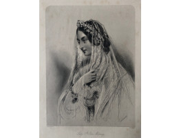 Engraved Portrait of Lady St John Mildmay Half Length, in veil, domed top, after J. Hayter by W.H. Mote.