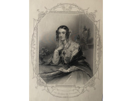 Engraved Portrait of Duchess of St Albans Three Quarter Length, seated with hawks,, in ornamental border, after J. Hayter by W.H. Egleton.