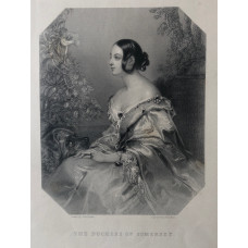 Engraved Portrait of Duchess of Somerset Three Quarter Length, seated with dog, , after J. Hayter by W.H. Mote.