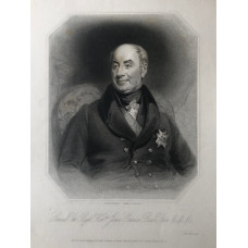 Engraved Portrait of Baron Forbes Half-Length, wearing Order of Saint Januarius. seated. in octagonal frame, after B.R. Faulkner by Joseph Brown.