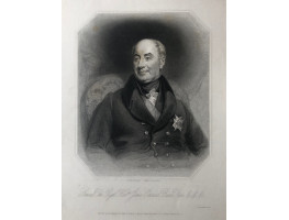 Engraved Portrait of Baron Forbes Half-Length, wearing Order of Saint Januarius. seated. in octagonal frame, after B.R. Faulkner by Joseph Brown.
