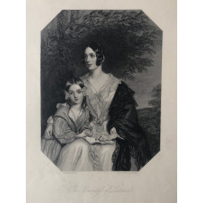 Engraved Portrait of Countess of Listowel, Three Quarter Length, seated, with her daughter, in octagonal frame, after Sir Francis Grant by W.H. Mote. Engraved Portrait of Countess of Listowel, Three Quarter Length, seated, with her daughter, in octagonal frame, after Sir Francis Grant by W.H. Mote.