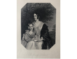 Engraved Portrait of Countess of Listowel, Three Quarter Length, seated, with her daughter, in octagonal frame,  after Sir Francis Grant by W.H. Mote.