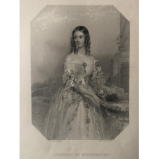 Engraved Portrait of Countess of Bessborough Three Quarter Length, by fountain, in octagonal frame,  after John Hayter by W.H. Mote.