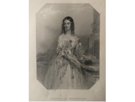 Engraved Portrait of Countess of Bessborough Three Quarter Length, by fountain, in octagonal frame,  after John Hayter by W.H. Mote.
