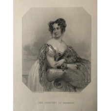 Engraved Portrait of Countess of Shannon, Three Quarter Length, leaning on settee, in octagonal frame,  after John Hayter by W. & F. Holl.