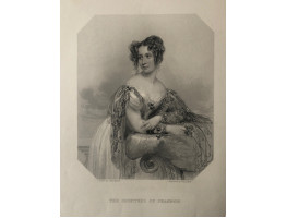 Engraved Portrait of Countess of Shannon, Three Quarter Length, leaning on settee, in octagonal frame,  after John Hayter by W. & F. Holl.
