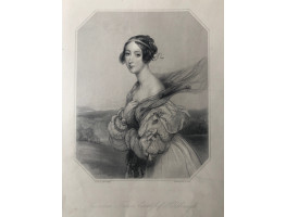 Engraved Portrait of Countess of Hillsborough. Three Quarter Length, in octagonal frame,  after John Hayter by W. Holl.