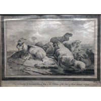 Goat, kid and sheep and lambs lying down, after Jan van der Meer II [1656-1705].