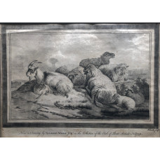 Goat, kid and sheep and lambs lying down, after Jan van der Meer II [1656-1705].