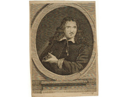 Engraved Portrait of Cibber, Half Length, holding compasses, oval, by A. Bannerman.