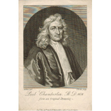 Engraved Portrait of Chamberlin, erroneously title 'Paul Chamberlin' Half Length, in oval, after R. White by T. Trotter.